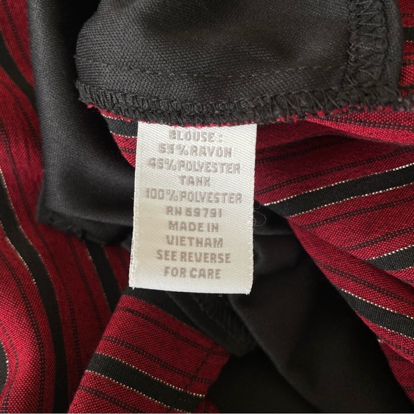 Dressbarn Button Up Blouse Built In Tank Shell Red/Black/Silver Striped Sz 22/24 - Picture 13 of 14